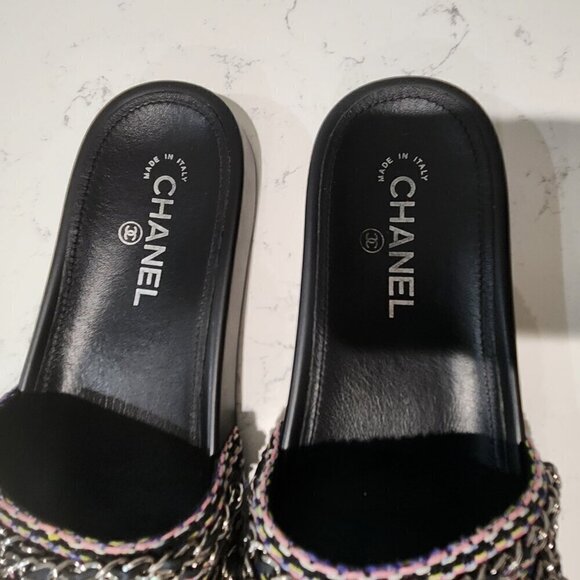 Chanel Leather & Tweed Black Slides, Authentic - Picture 3 of 9